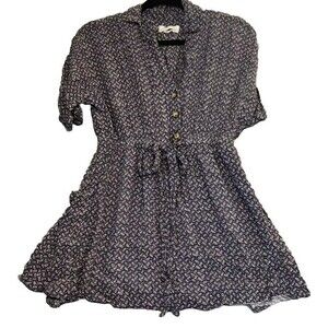 Urban Outfitters Matilda Paisley Cottagecore Shirt Dress Navy‎ Blue Sz S Pockets